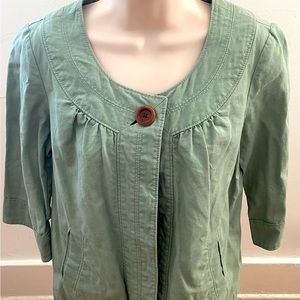New Haven Supply Chino sage green linen blend lagenlook cropped cardigan, size S
